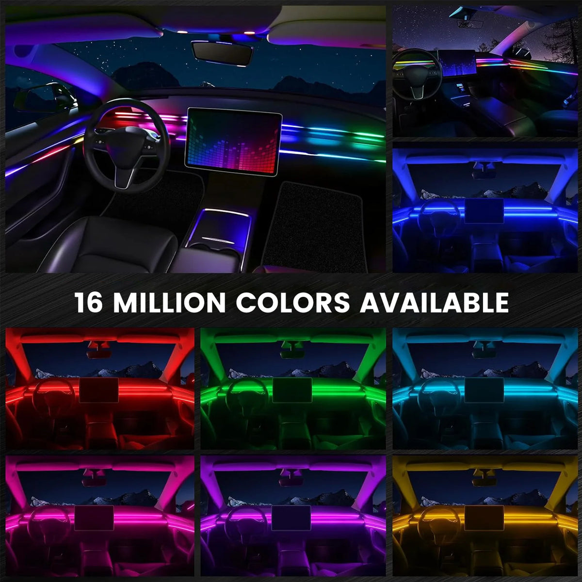 2/6 in 1 Car Interior LED Ambient Lighting Kit, USB Powered Flexible Neon Strip, APP Control RGB Sound Music Sync, Car Center Console Dashboard Atmosphere Lights