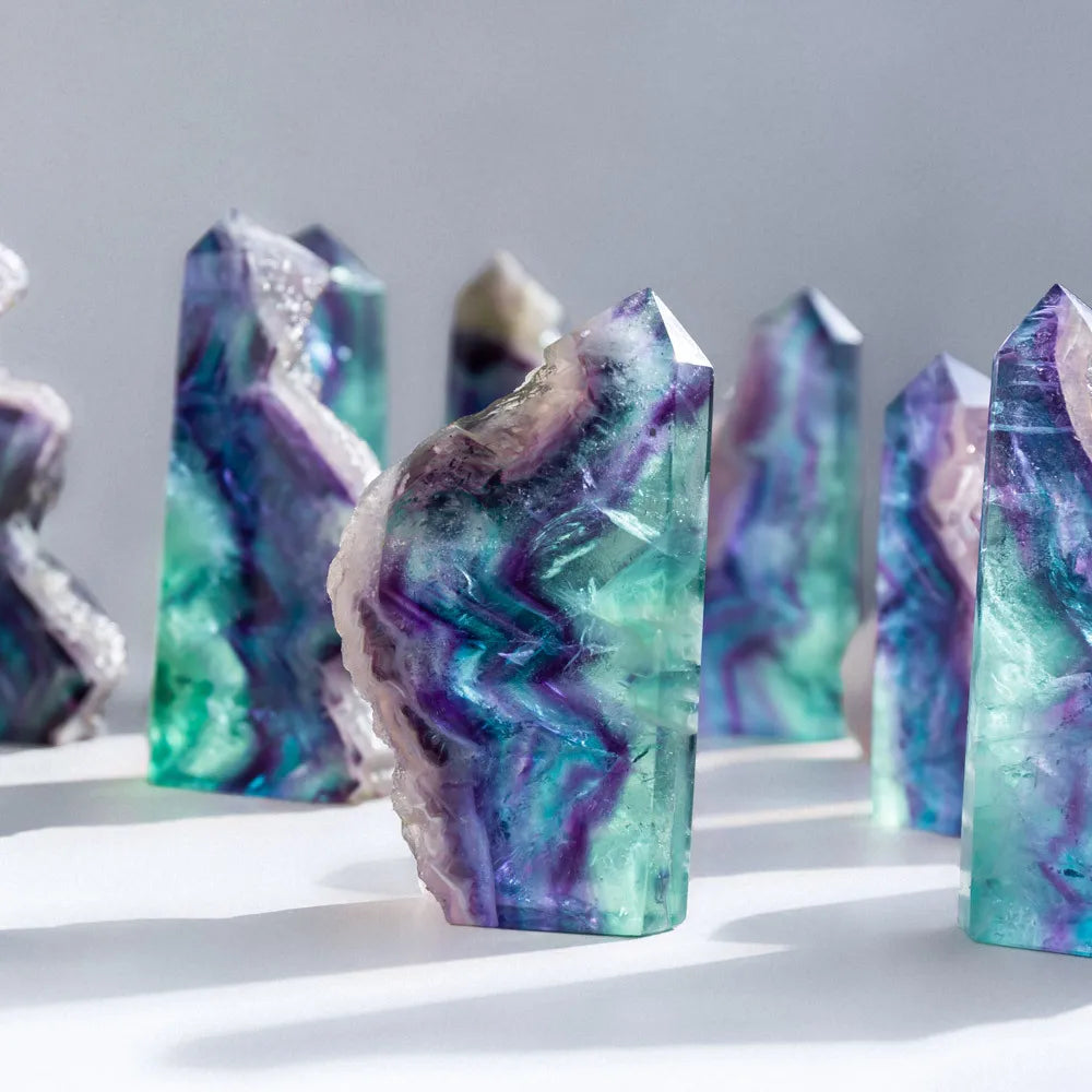 Colorful Fluorite Wand 2.7"-4.3" Crystal Tower,Natural Polished PointWand Stone with Gift Box for Reiki,Collection,Home Décor