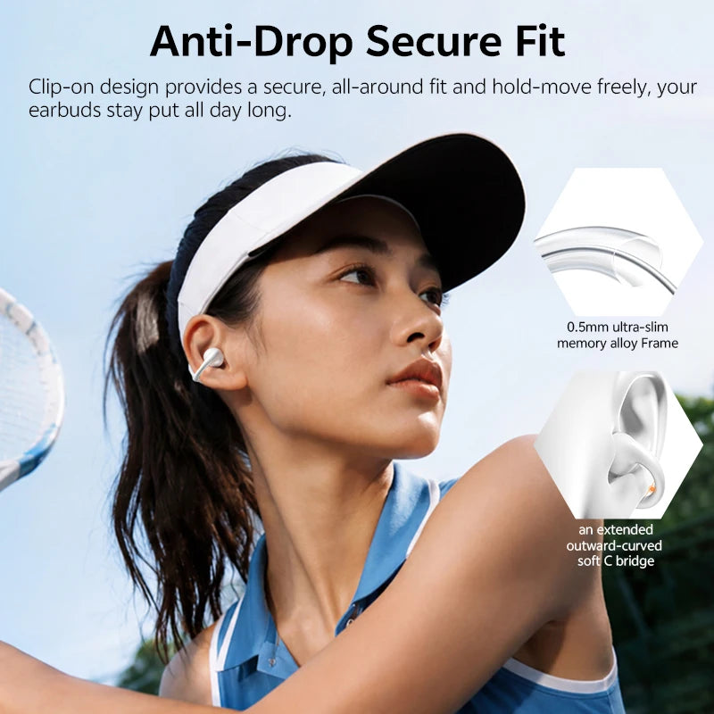 QCY Crossky C50i Open Ear Bluetooth Earphones Hi-Res LDAC Ear Clip Wireless BT6.0 Sports Earbuds Clip On 4-Mics Headphones 42H