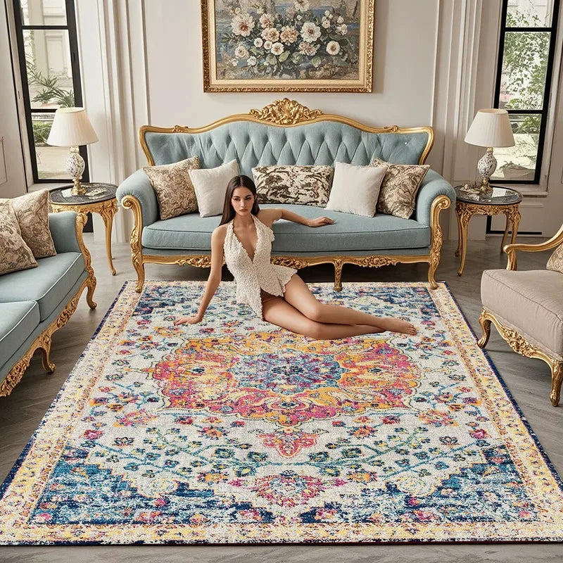 VIKAMA Bohemian Rug Durable And Machine Washable Living Room Coffee Table Mat Bedside Rug For Bedrooms Home Décor