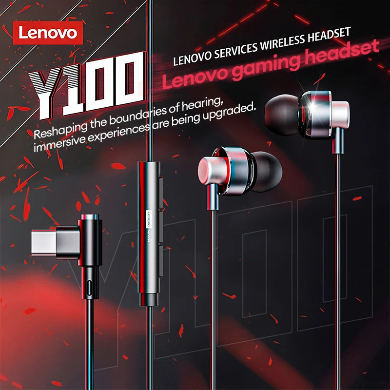 Lenovo Y100 1.2M In-Ear L-Shaped Wired Earphones Gaming Headset Ultra-Low Latency E-Sports Headphones Comfortable Sports Earbuds