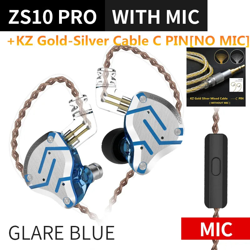 KZ ZS10 Pro 4BA 1DD Hybrid In Ear Metal Earphones10 Drivers HIFI Bass Earbuds Monitor Sport Noise Cancelling Headset ZSX ZAX Z3