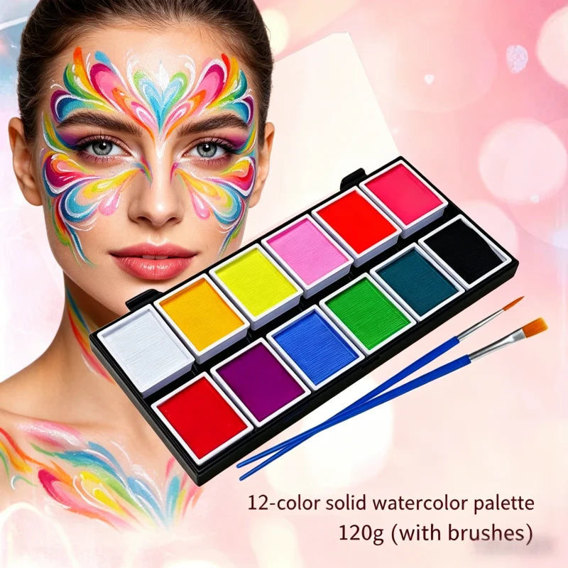 12 Color Popular Multicolor Child Body Painting Kids Face Paint Bodyart Palette Party Makeup Beauty Paint Palette With Brush Kit