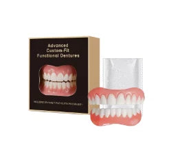 Temporary Silicone Fake Teeth Veneers Set, Upper & Lower False Teeth Kit, Soft Comfortable Cosmetic Teeth for Oral Beauty