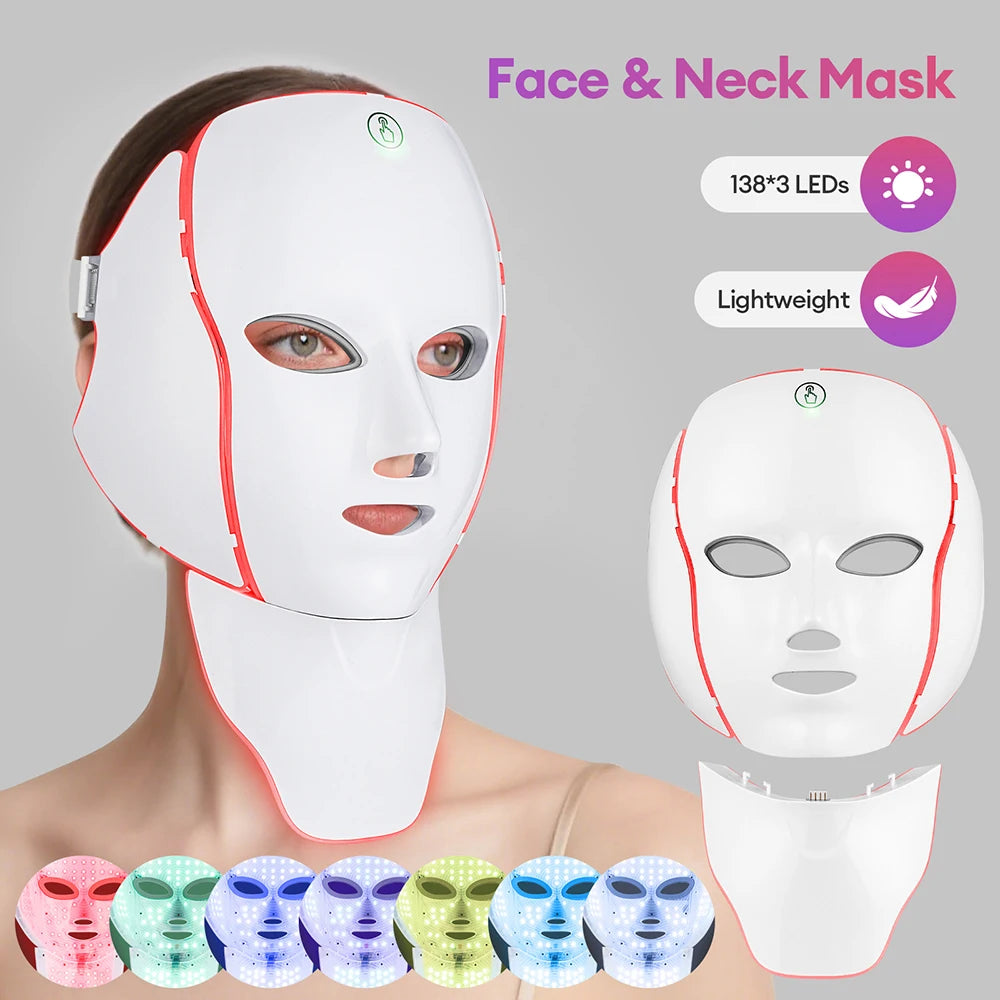 7 Colors LED Facial Mask with Neck LED Light Photon Mask Skin Rejuvenation Anti Acne Beauty Device Face Lifting Firm Massager