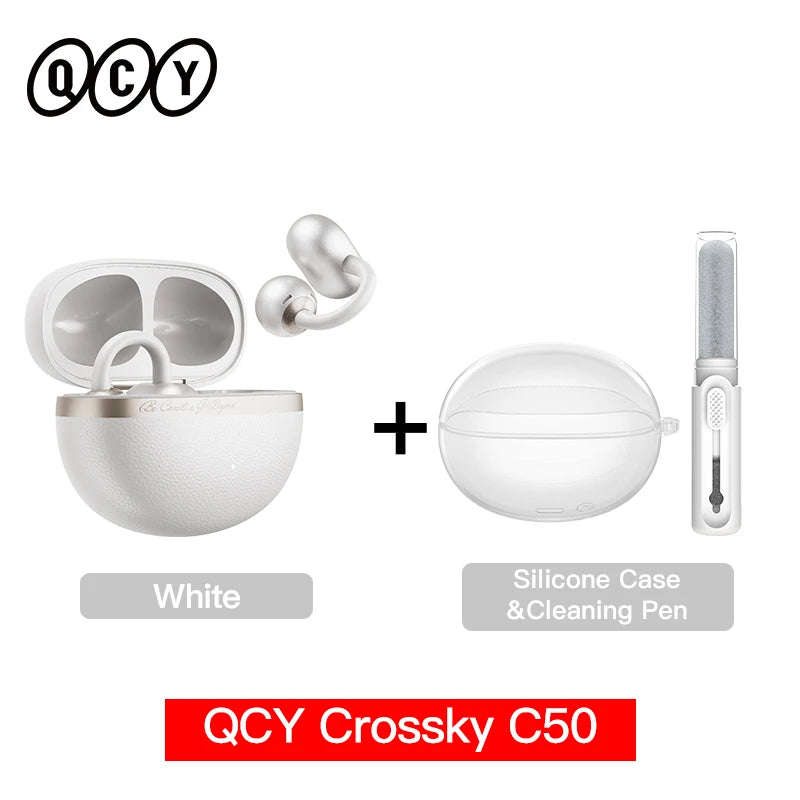 QCY Open Ear Wireless Earbuds Crossky C50 Bluetooth 6.0 Headphones 4 Mic 35H Playtime Ear Cuff Earphones for Fitness IPX5