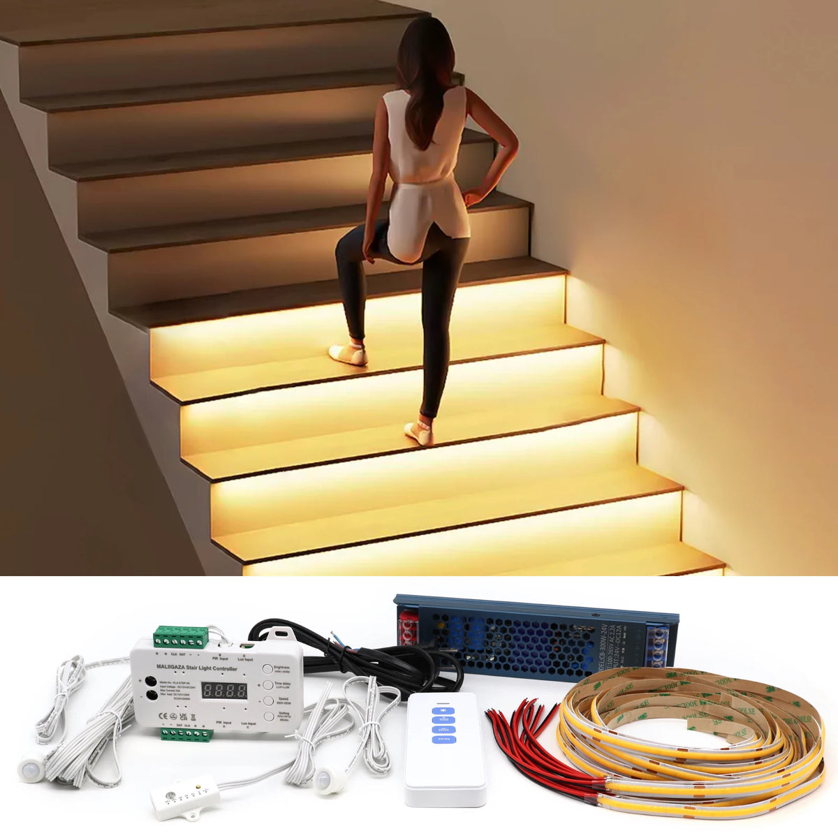 Indoor Stair Light 16 20 Step PIR Motion Sensor Staircase Lighting Step by Step Control with Daylight Sensors Dynamic Dimmable