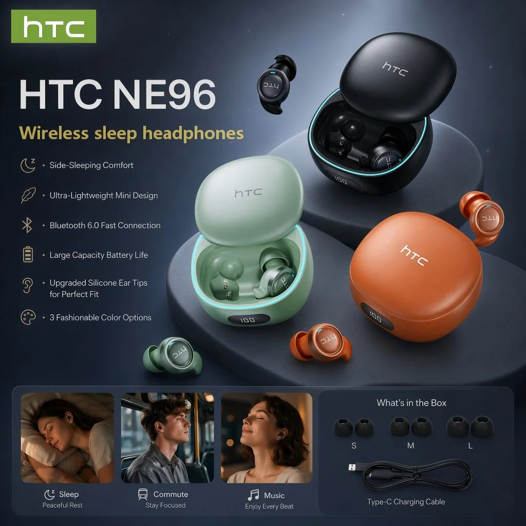 HTC NE96 Wireless  Bluetooth V6.0 Earphones TWS Wireless Headphones Power Display Noise Reduction Mini In-Ear Earbuds for Sleep
