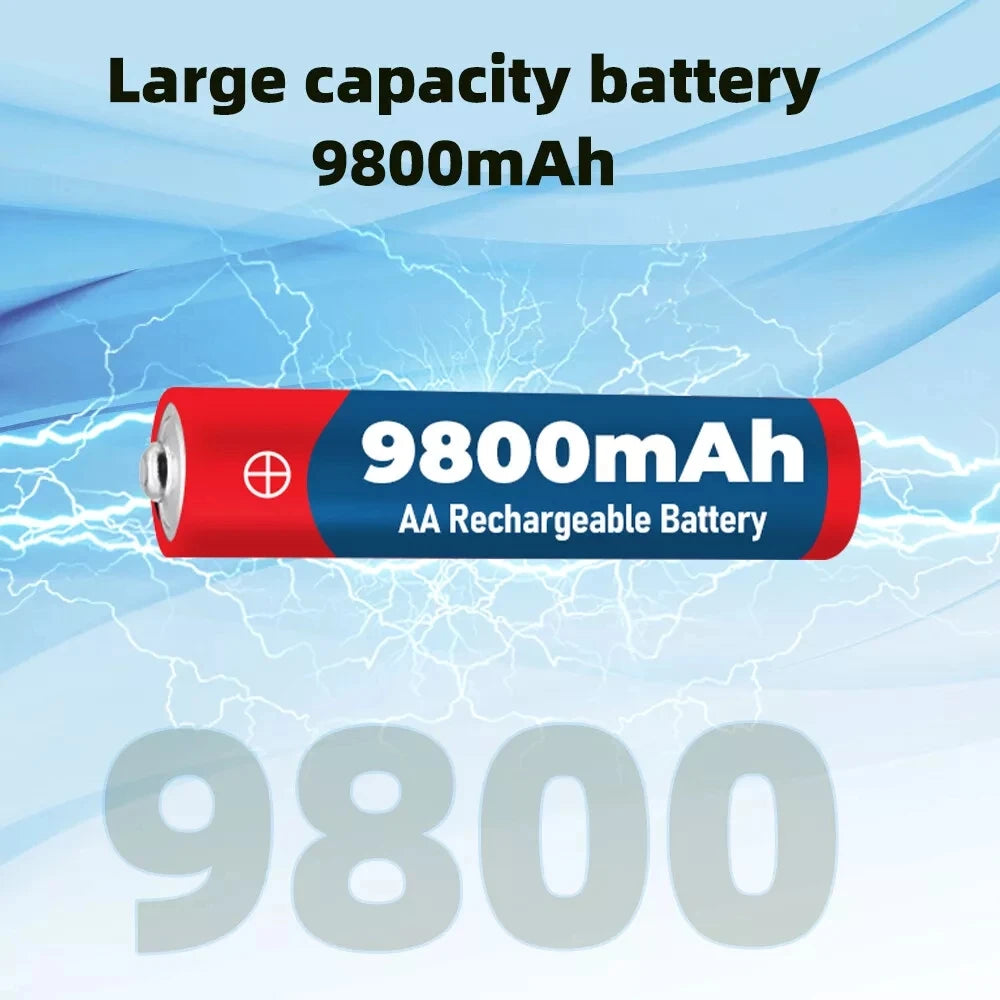 Premium 1.5V AA Alkaline Rechargeable Battery 9800mAh for Camera, Microphone, LED Light, Toy and Small Electronics