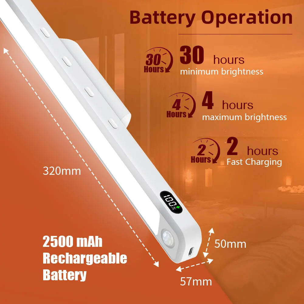 LED Cupboard Light Bar 2500mAh Remote Control Lamp Battery Display 135° Adjustable Magnetic Lighting for Makeup Mirror Bedside