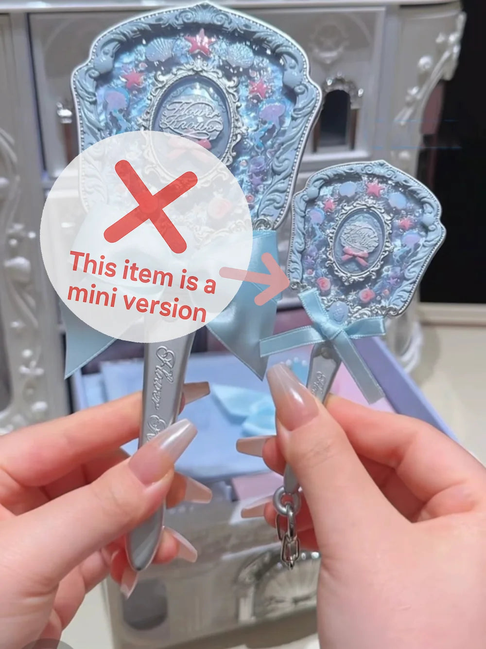 Flower Knows Shell Jewel Hand Mirror Ocean Style Makeup Mirror Portable Compact Beauty Mirror Aesthetic Princess Vanity Mirror