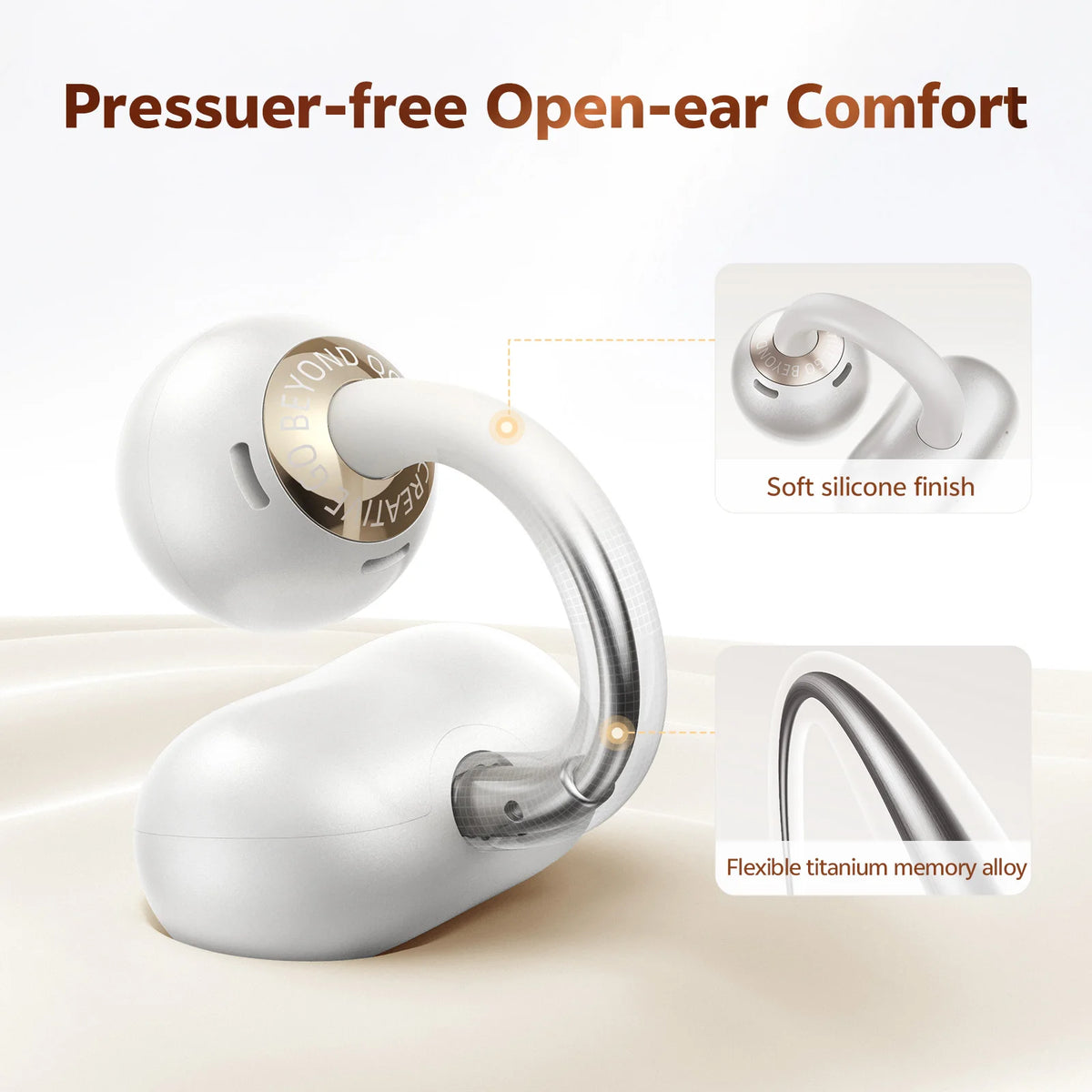 QCY Open Ear Wireless Earbuds Crossky C50 Bluetooth 6.0 Headphones 4 Mic 35H Playtime Ear Cuff Earphones for Fitness IPX5