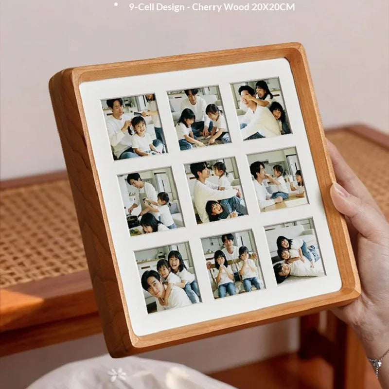 Premium Wooden 9-Grid Photo Frame - Creative DIY Picture Frame for Couples, Wedding Memories, and Home Décor