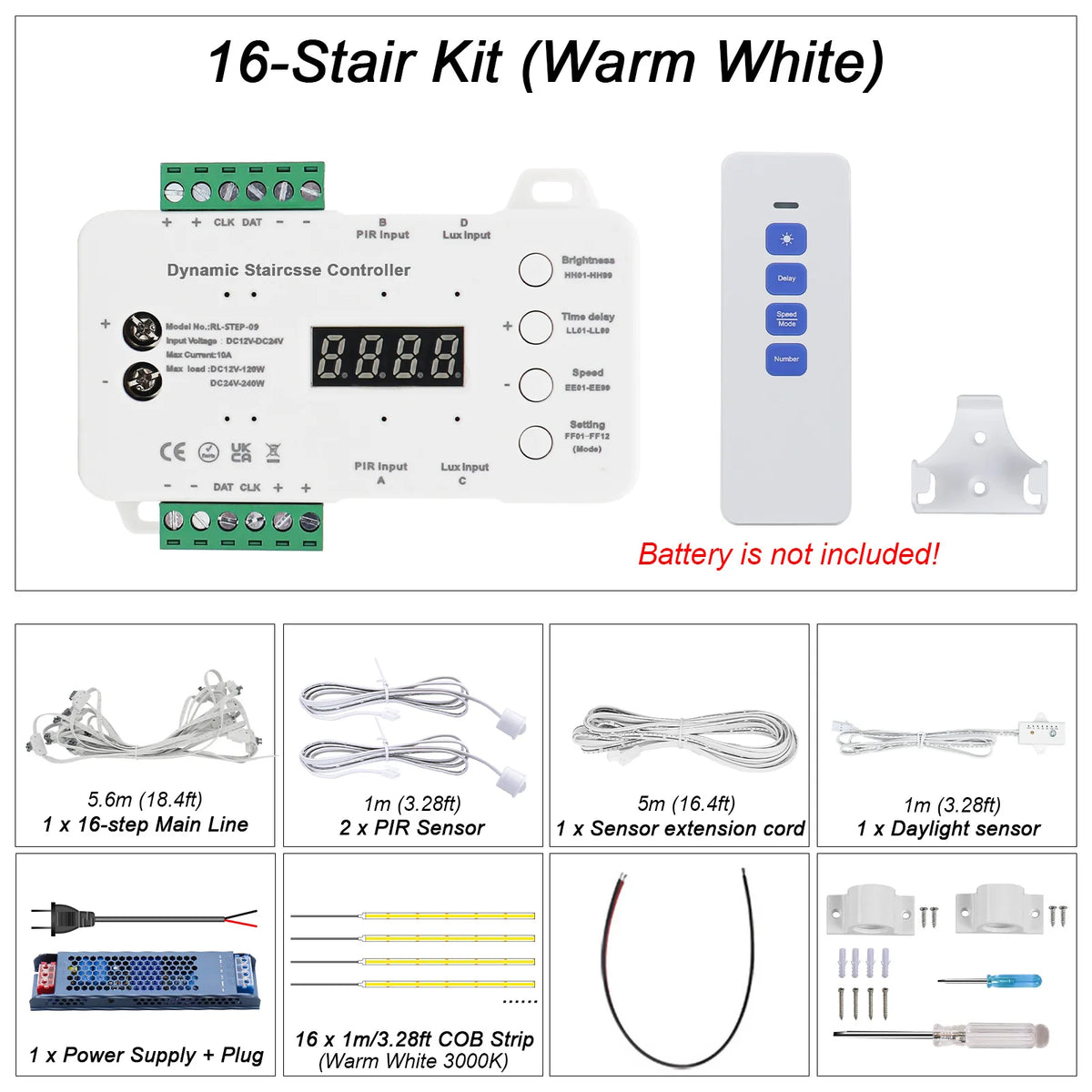 Indoor Stair Light 16 20 Step PIR Motion Sensor Staircase Lighting Step by Step Control with Daylight Sensors Dynamic Dimmable