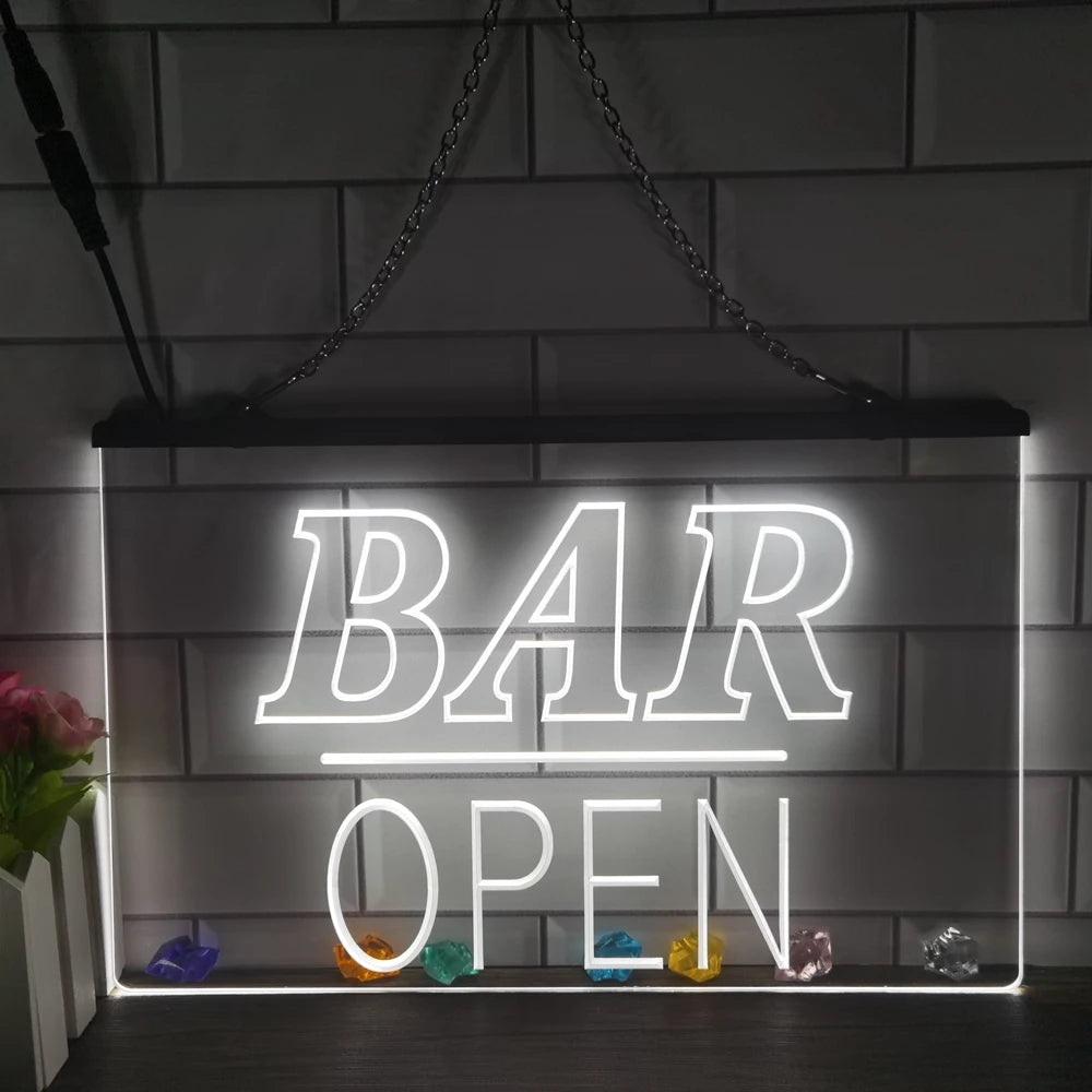 Bar Open Home Décor LED Neon Sign-3D Carving Wall Art for Home,Room,Bedroom,Office,Farmhouse Decor