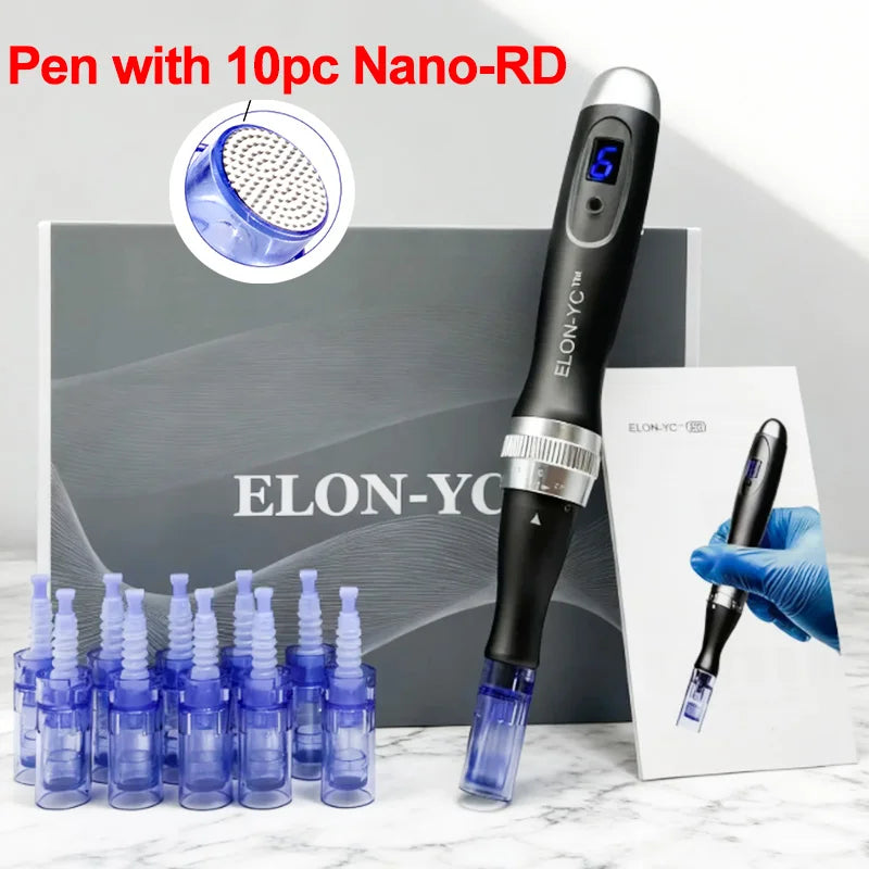 Wireless Dermapen ELON-YC Ultima-X6 Professional Beauty Pen Skin Care Tool Kit With 10PCS 0.25mm Cartridges,Microneedle Pen