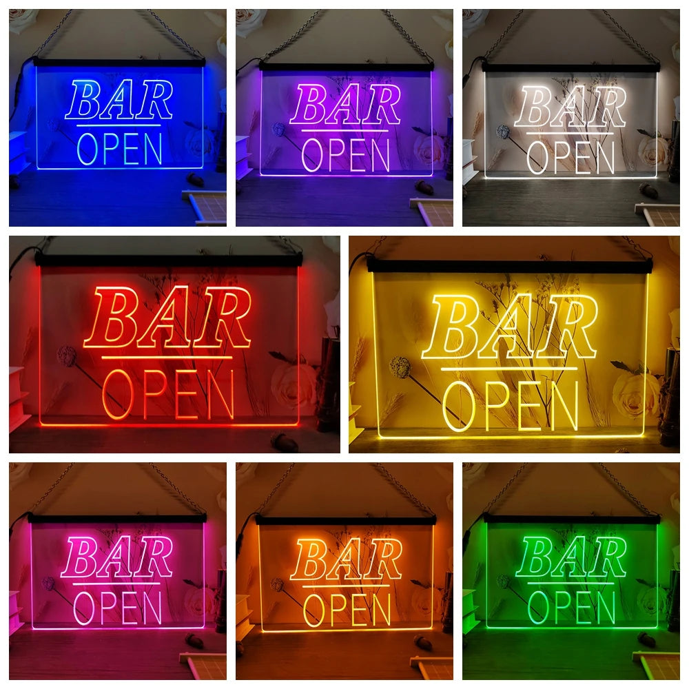 Bar Open Home Décor LED Neon Sign-3D Carving Wall Art for Home,Room,Bedroom,Office,Farmhouse Decor