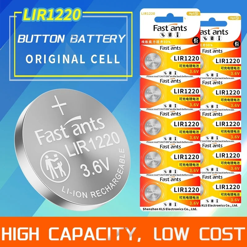 Original LIR1220 3.6V Li-ion Rechargeable Button Battery Replacement for Earbuds Small Electronics Laptop Motherboard