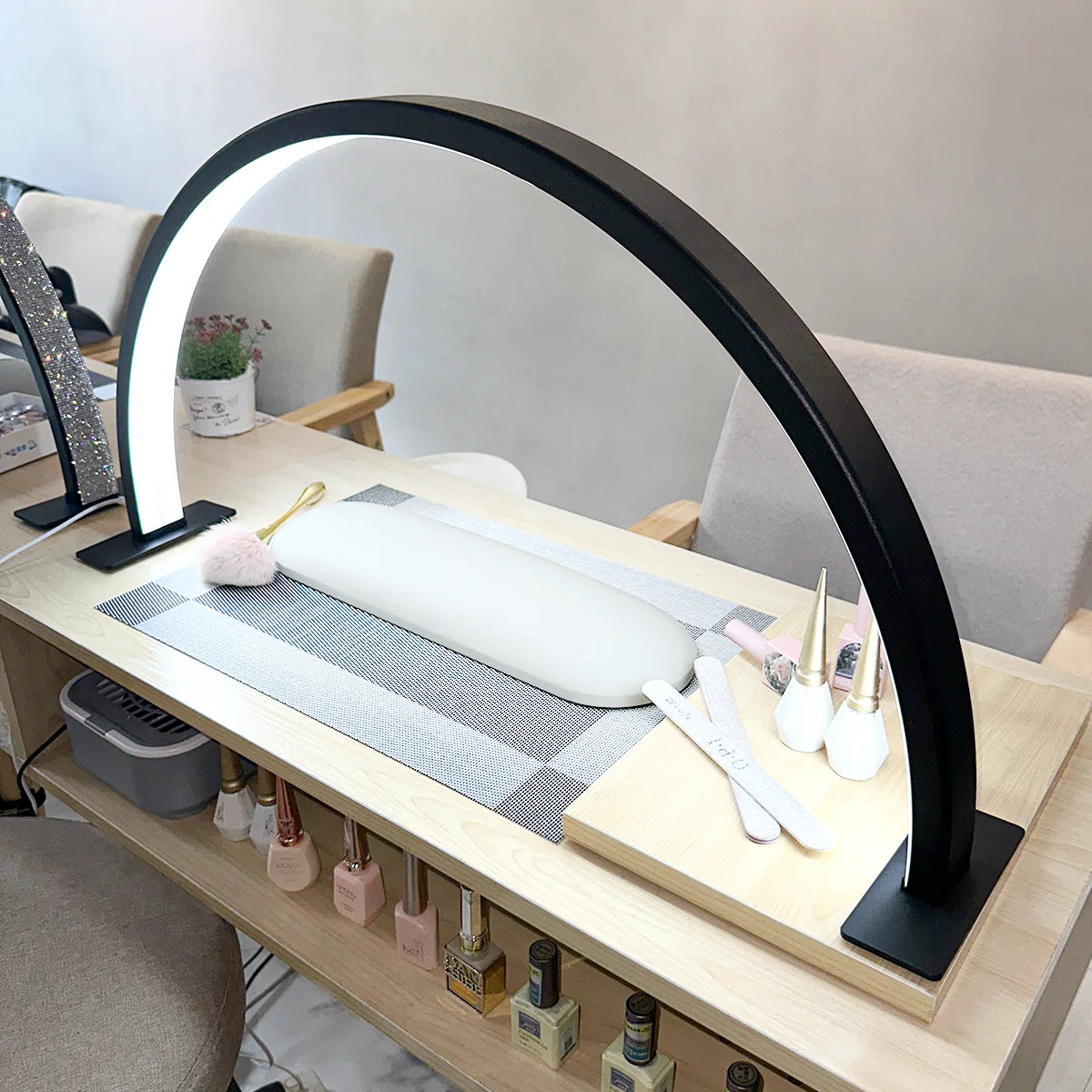 New 48W Half Moon Lamp for Nail Desk Touch Switch Dimmable 3 Color Temperature Manicure Beauty Salon Makeup LED Half Moon Light