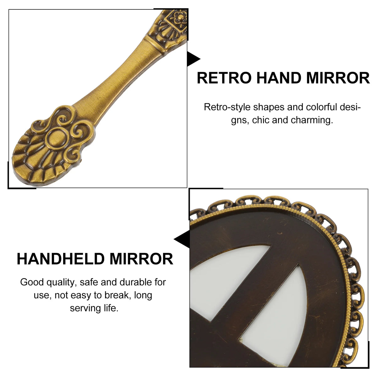 Zinc Alloy Handheld Compact Mirror Makeup Mirror With Handle Retro Hand Mirror Travel Hand Mirror Small Beauty Mirror For