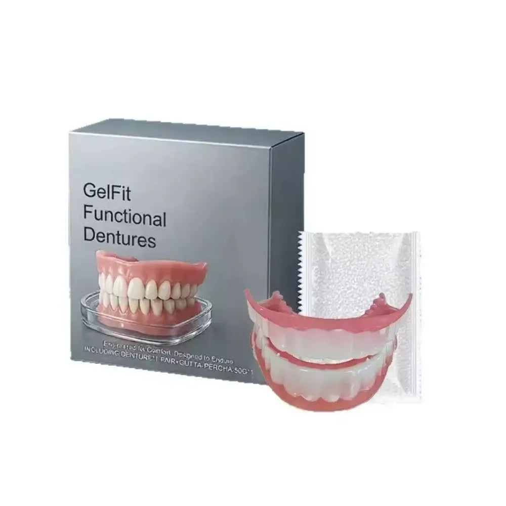 Temporary Silicone Fake Teeth Veneers Set, Upper & Lower False Teeth Kit, Soft Comfortable Cosmetic Teeth for Oral Beauty