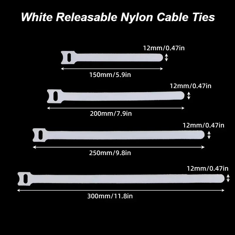 White Reusable Fastening Cable Ties Mouse Phone Accessories Wire Management Releasable Nylon Cable Loop Hoop Straps T-type Tie