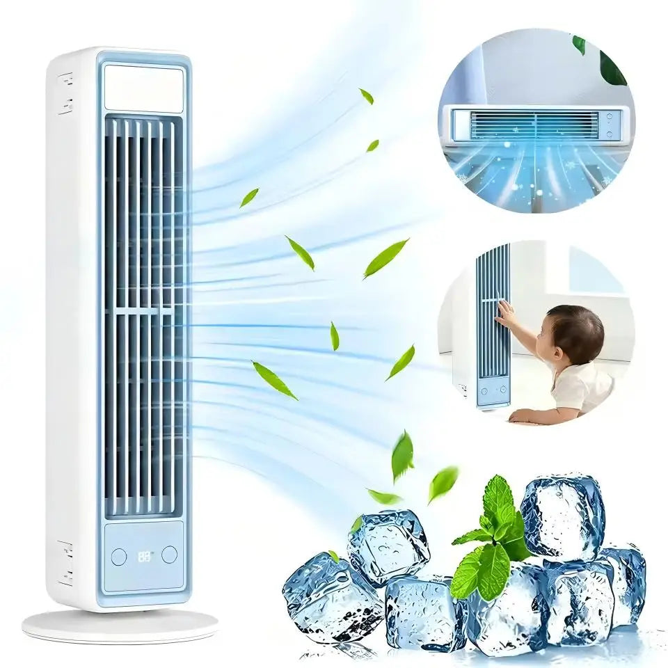 Tower Fan Strong Wind Cooling 3600mAh Bladeless Portable Air Conditioner with Remote Control Quiet 5 Speeds for Home Office Room
