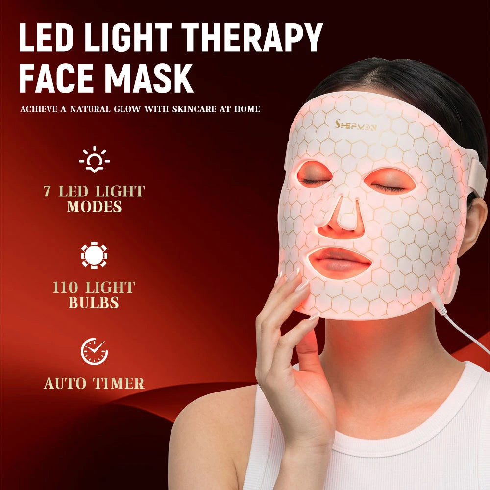 7Colors LED Face Mask with 110pcs Lamp Beads Photon Red Light Therapy Beauty Flexible Facial Masks Skin Care Tool