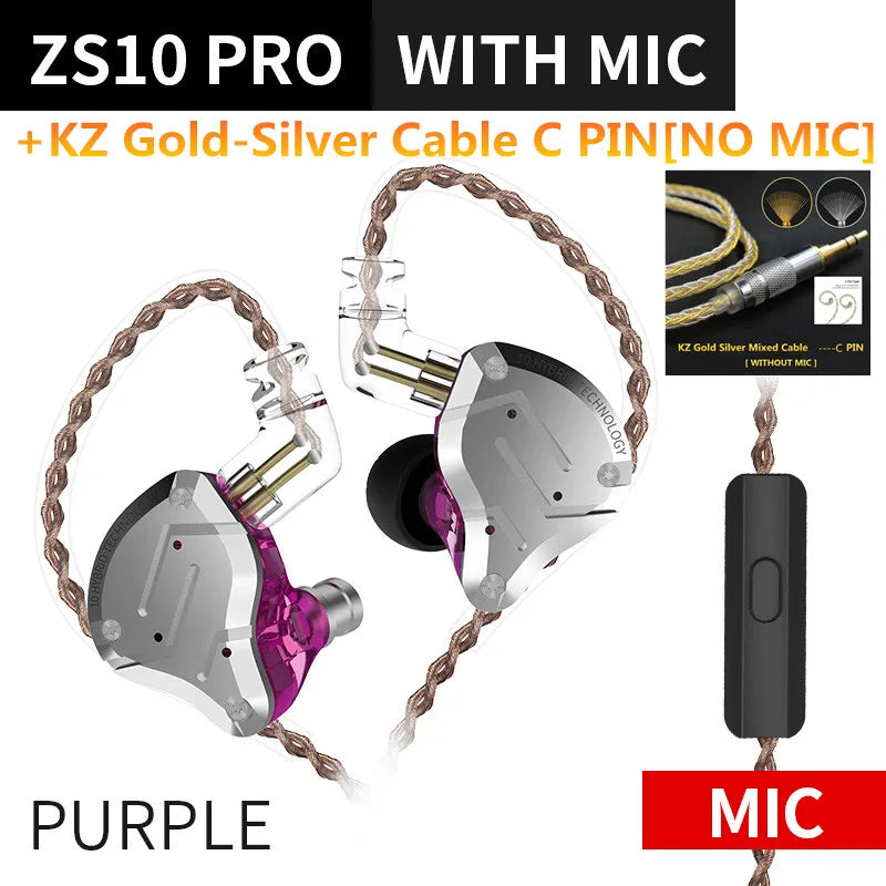 KZ ZS10 Pro 4BA 1DD Hybrid In Ear Metal Earphones10 Drivers HIFI Bass Earbuds Monitor Sport Noise Cancelling Headset ZSX ZAX Z3