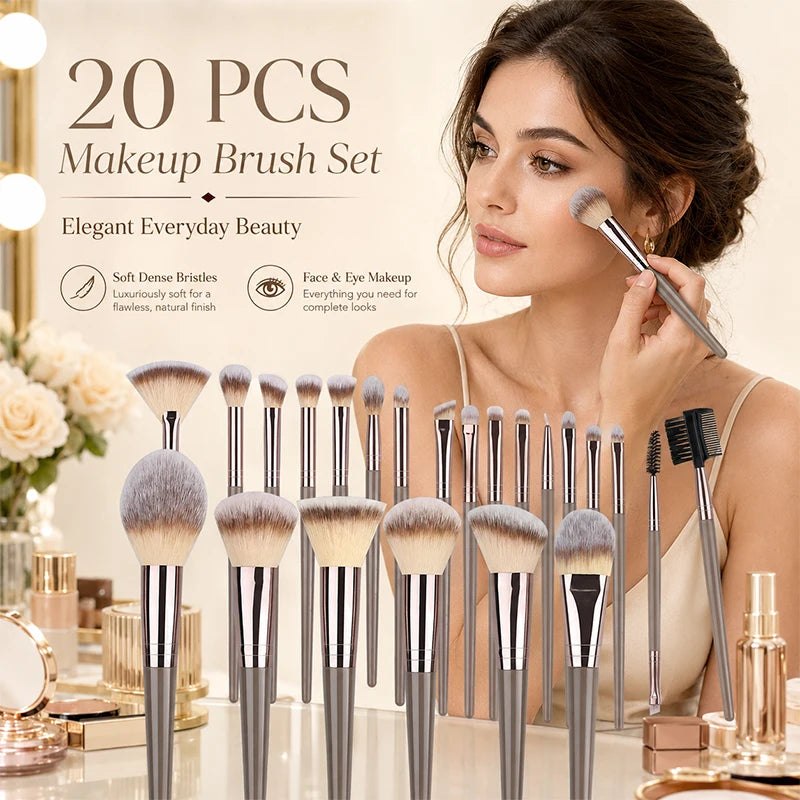20Pcs Makeup Brushes Set Soft Synthetic Fiber Foundation Eyeshadow Blending Blush Powder Contour Beauty Tool