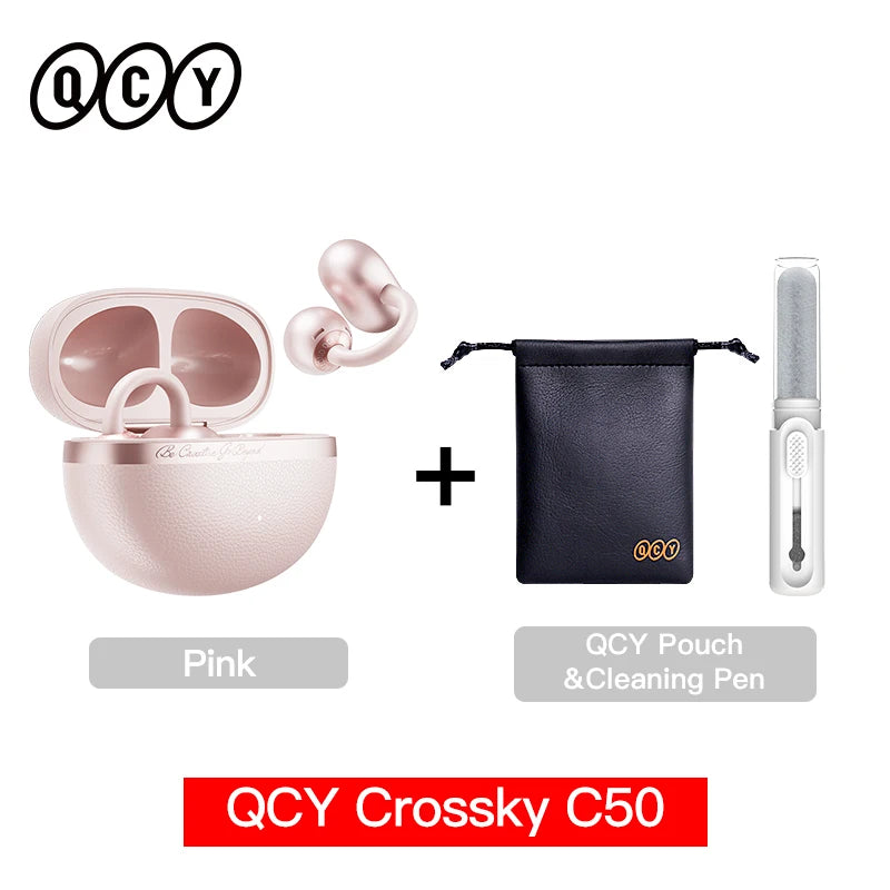 QCY Open Ear Wireless Earbuds Crossky C50 Bluetooth 6.0 Headphones 4 Mic 35H Playtime Ear Cuff Earphones for Fitness IPX5