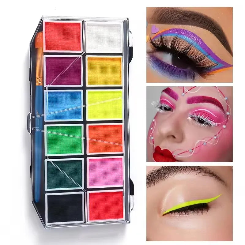12 Color Popular Multicolor Child Body Painting Kids Face Paint Bodyart Palette Party Makeup Beauty Paint Palette With Brush Kit