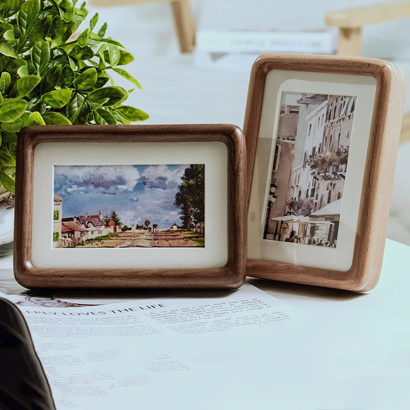Black Walnut Solid Wood Rounded Corner Photo Frame Decorative Tabletop Display Wooden Picture Frame Artwork Holder Home Décor