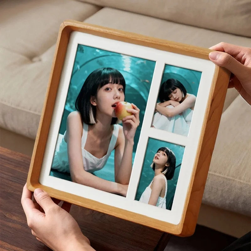 Premium Wooden 9-Grid Photo Frame - Creative DIY Picture Frame for Couples, Wedding Memories, and Home Décor