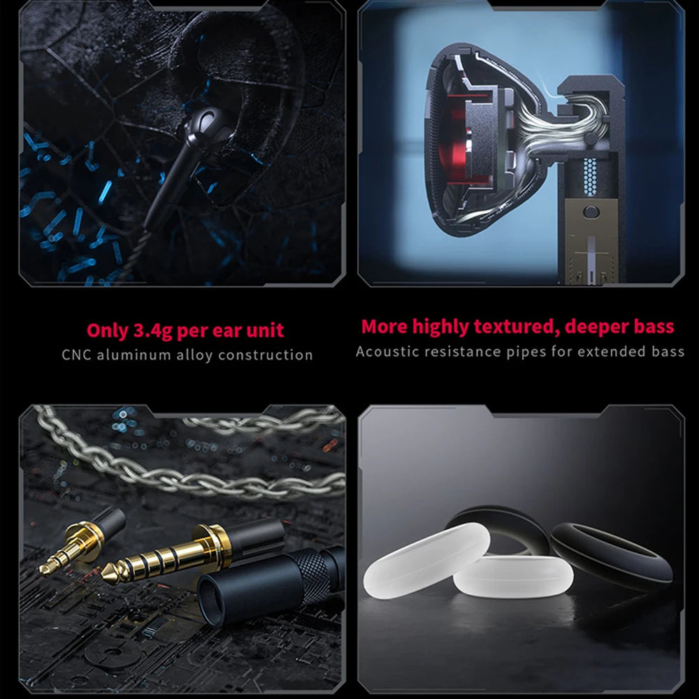 FiiO FF5 1DD 14.2mm Carbon-based Dynamic Driver Earbuds Hi-Res Audio 3.5+4.4mm Plug MMCX Detachable Cable Wired Flat Earphone