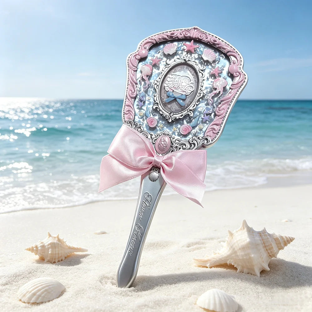 Flower Knows Shell Jewel Hand Mirror Ocean Style Makeup Mirror Portable Compact Beauty Mirror Aesthetic Princess Vanity Mirror