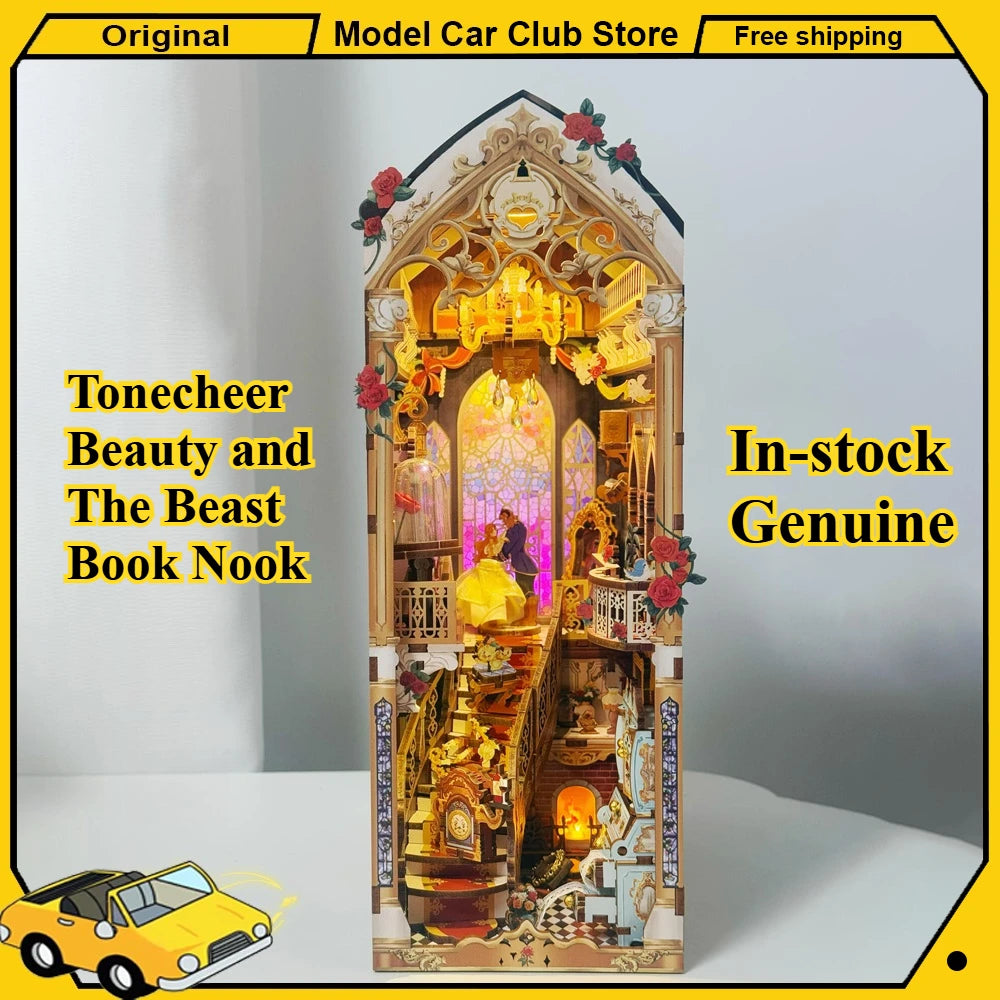 Tonecheer Beauty and The Beast Book Nook DIY Bookend Wooden Puzzle Diorama Model Kit 3D Wooden Dollhouse Decoration Birthday Toy