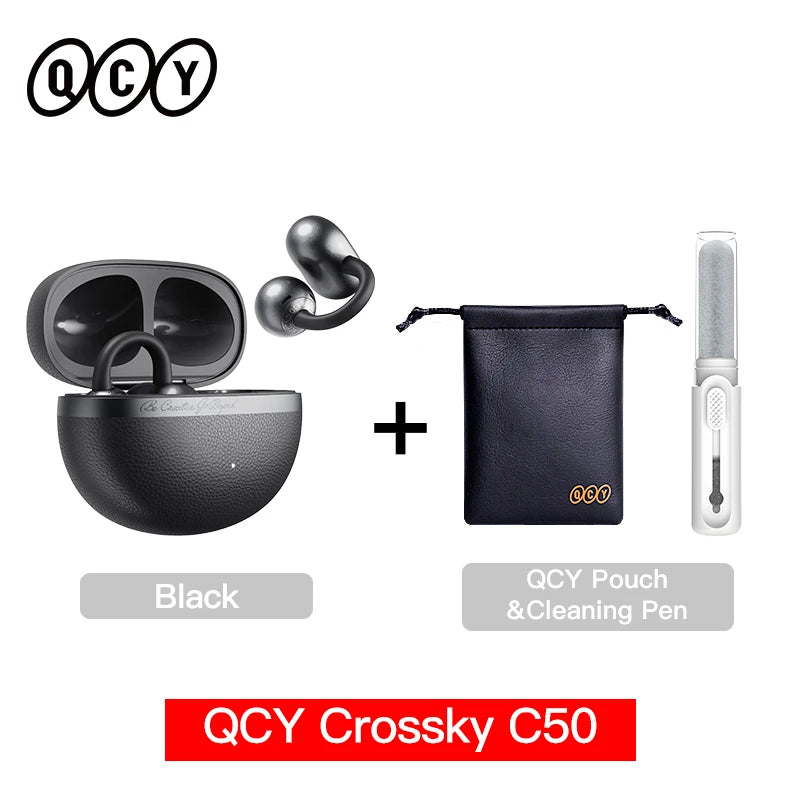QCY Open Ear Wireless Earbuds Crossky C50 Bluetooth 6.0 Headphones 4 Mic 35H Playtime Ear Cuff Earphones for Fitness IPX5
