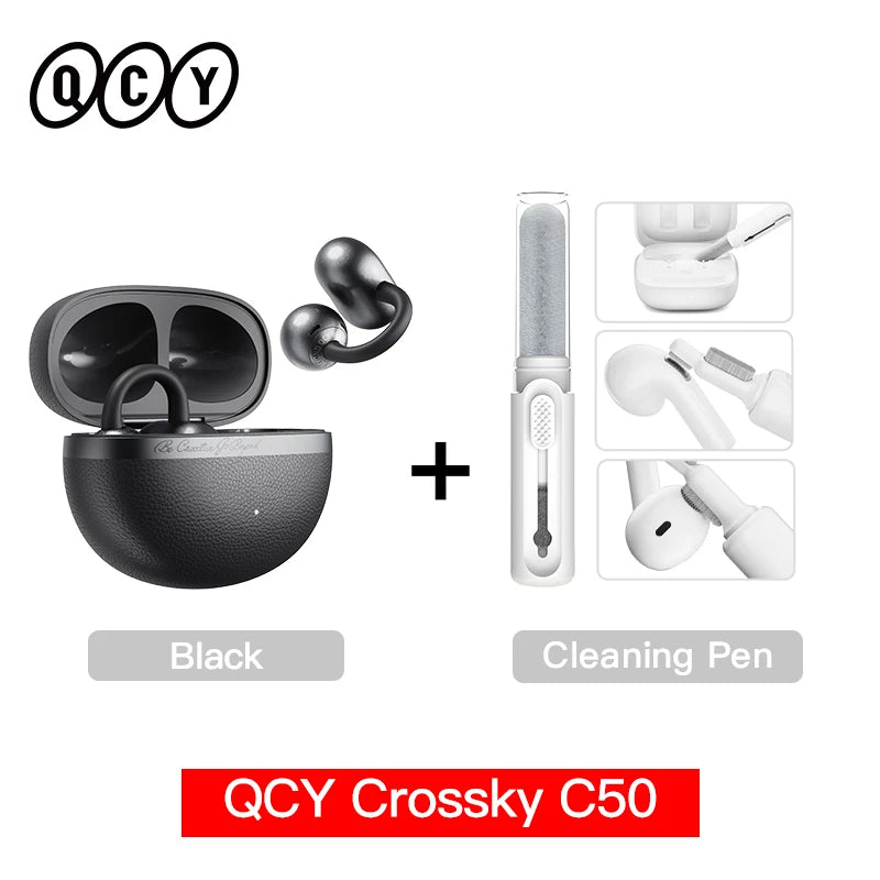 QCY Open Ear Wireless Earbuds Crossky C50 Bluetooth 6.0 Headphones 4 Mic 35H Playtime Ear Cuff Earphones for Fitness IPX5