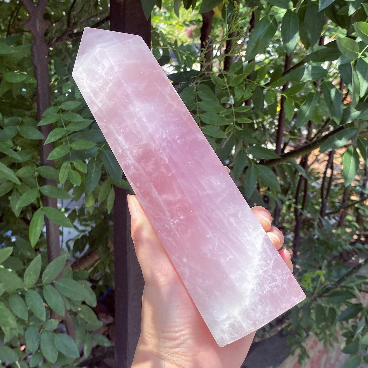 One rose quartz pointed cane, rose quartz tower, quartz crystal obelisk, suitable for party favors and home décor.