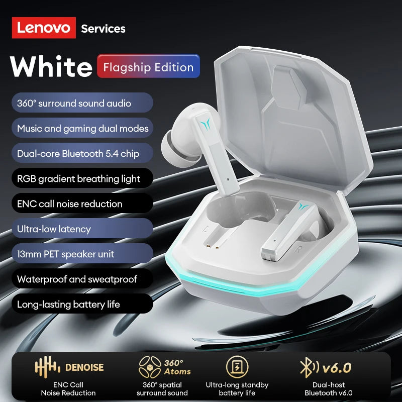Lenovo GT105 Gaming Headphones Bluetooth 6.0 Wireless Earphones RGB Lighting Esports Earbuds Ultra-Low Latency 24H Playtime Gift