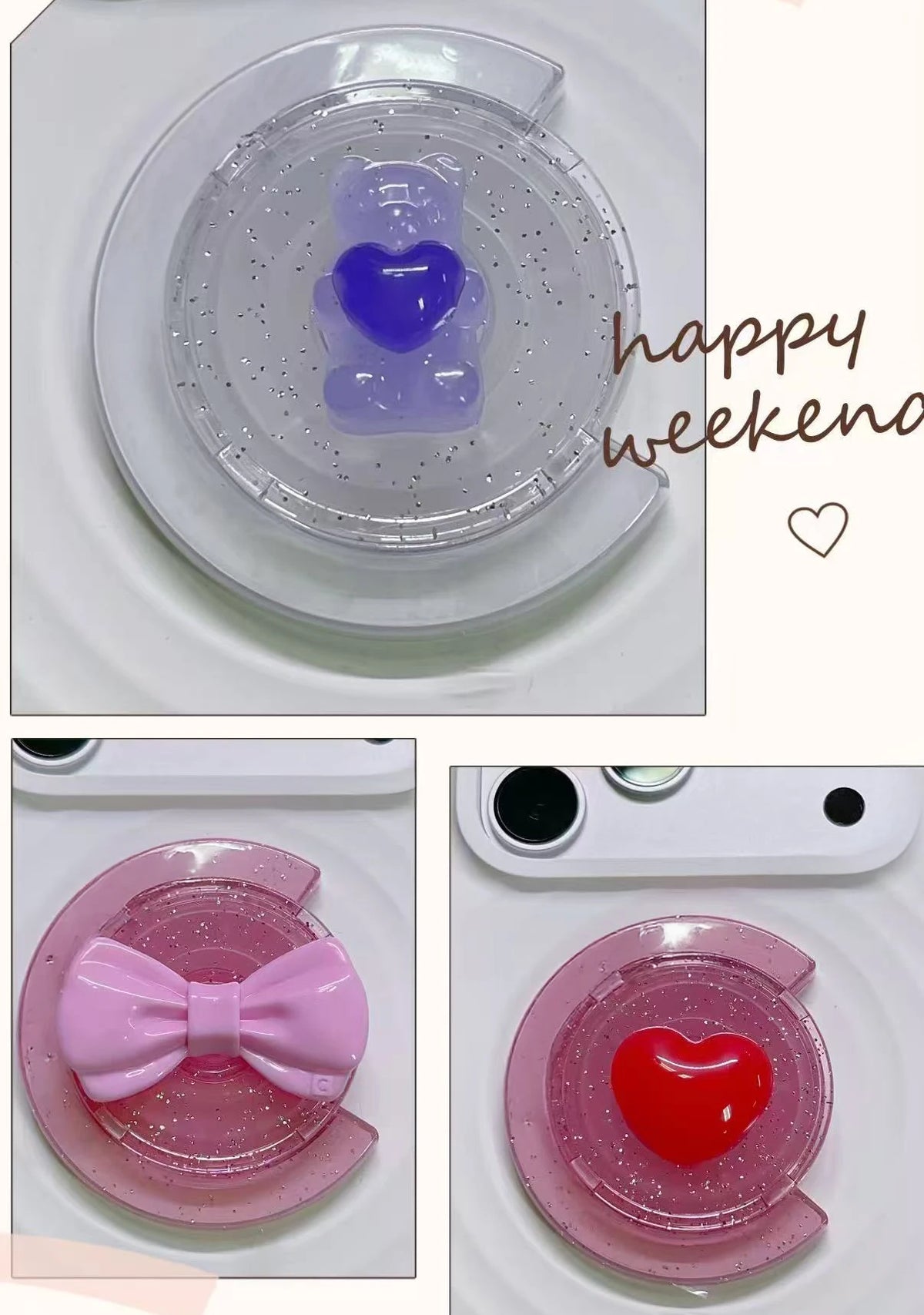 3D Bow Bear Flower Heart C Shape Magnetic Phone Grip Stand for IPhone Holder Mount Support for Galaxy Mobile Phone Accessories