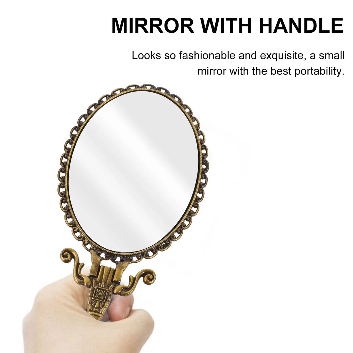 Zinc Alloy Handheld Compact Mirror Makeup Mirror With Handle Retro Hand Mirror Travel Hand Mirror Small Beauty Mirror For