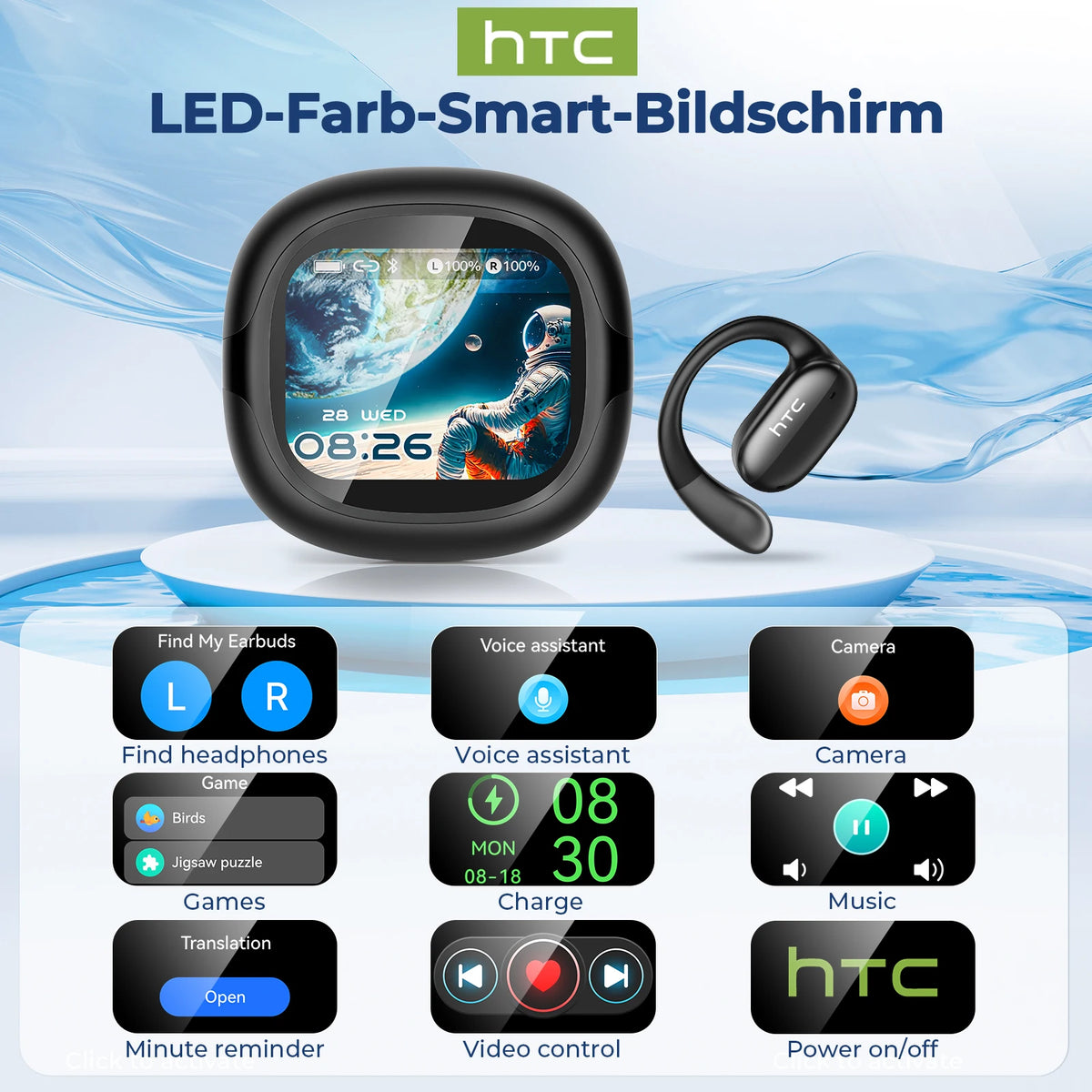 Bluetooth Headset Surround Sound Hi-Fi Stereo Comfort Fit Lightweight Open Ear for Sport Running HTC NE58 Wireless Earbuds