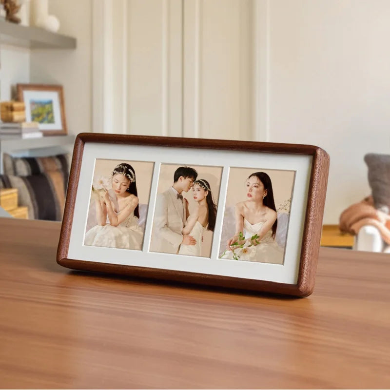 Premium Solid Wood Triple Photo Frame Round Corner Hanging Display Frame for Couples, Children, Picture Frame for Home Décor