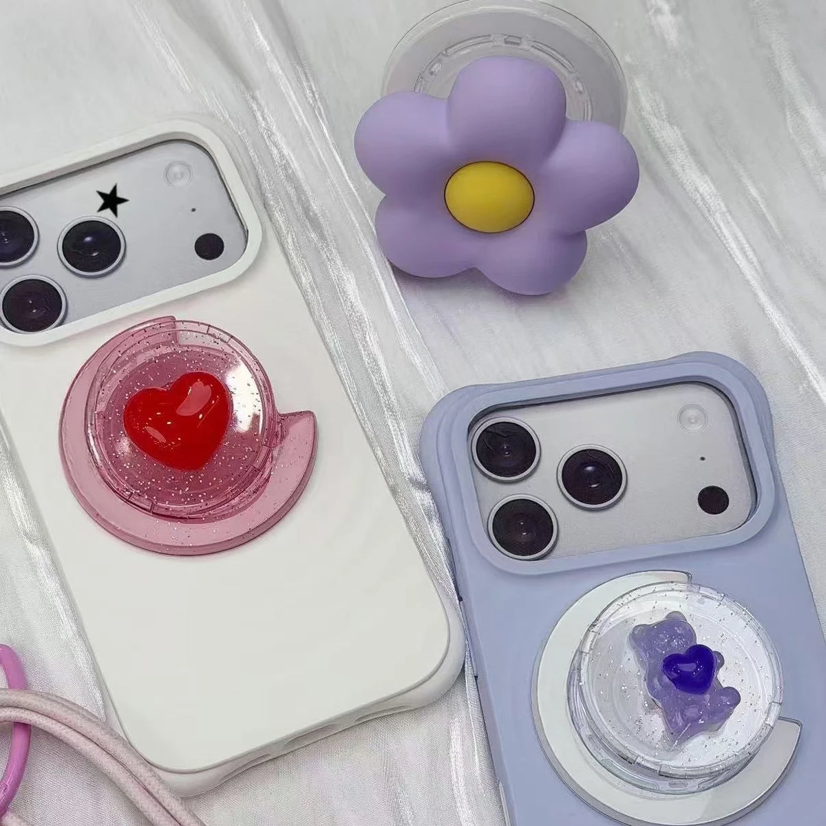 3D Bow Bear Flower Heart C Shape Magnetic Phone Grip Stand for IPhone Holder Mount Support for Galaxy Mobile Phone Accessories