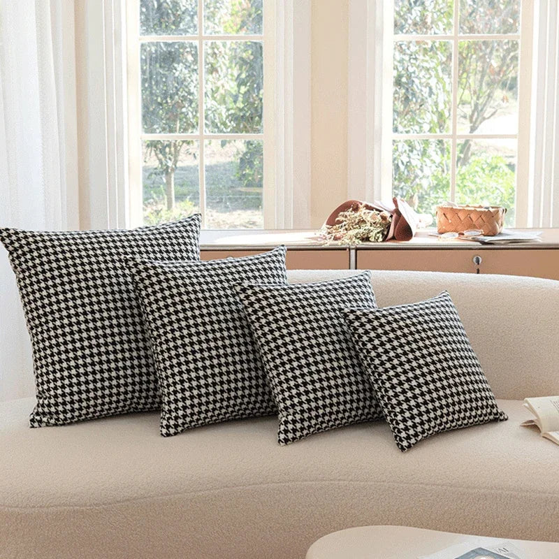 2PCS Classic Black and White Houndstooth Pillow Cover for Home Chic Square Weave Houndstooth Cushion Cover for Modern Home Décor