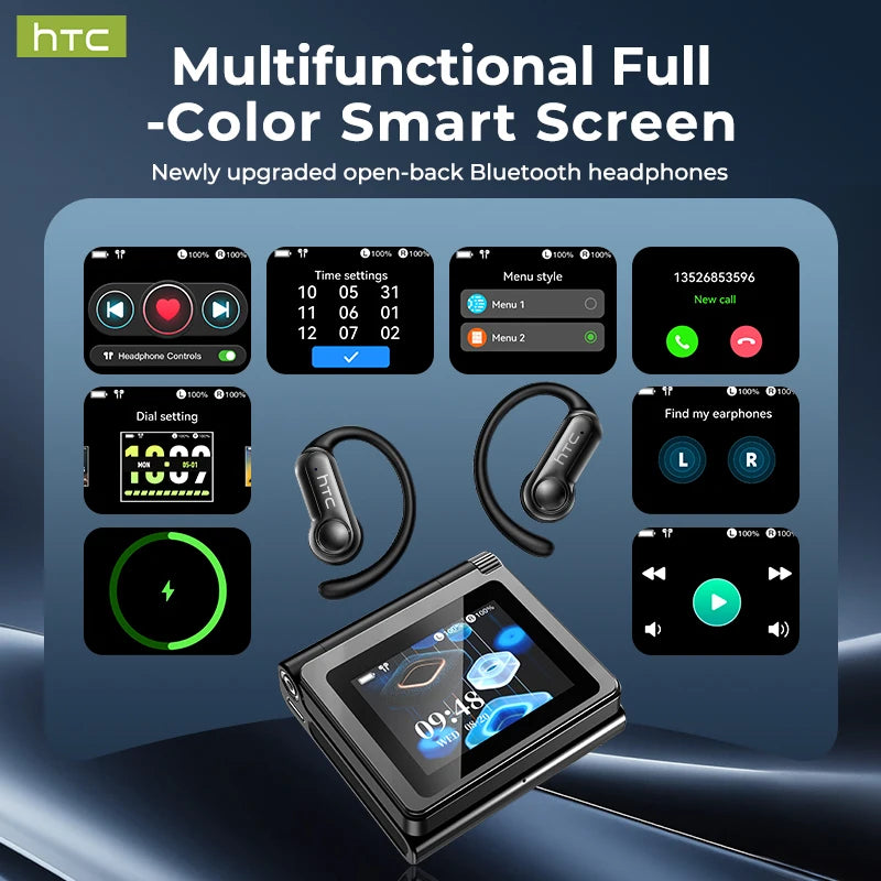 HTC NE80 Bluetooth Earphones  LED Display Smart Touch Control Open-back Earbuds Long Battery Life Sports Wireless Headphones