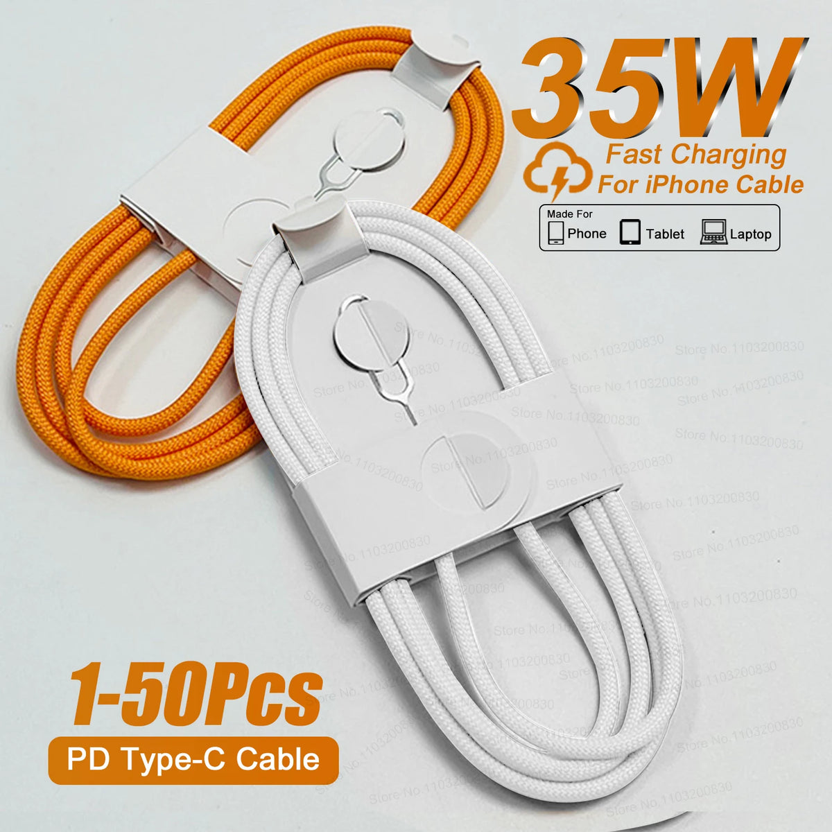 1-50Pcs 35W Type-C to Type C Weaving Cables For iPhone 11 12 13 14 15 16 17 Pro Max Fast Charging USB C Cable Phone Accessories