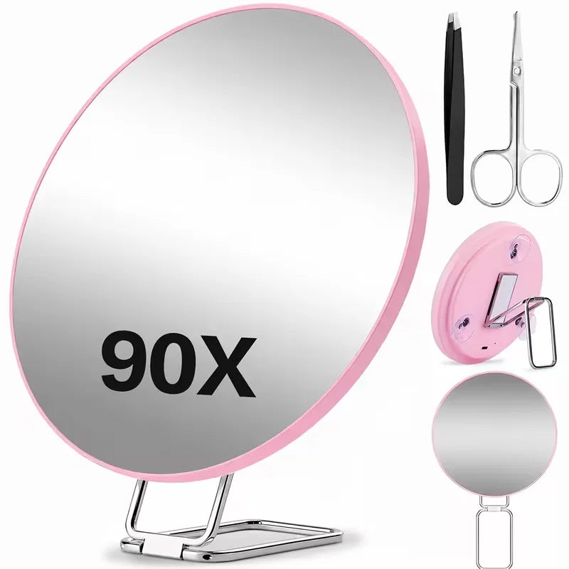 90x Magnifying Mirror Handheld with Stand Single Model Or with Tweezers And Beauty Scissors Set Suction Cup for Close-Up Viewing